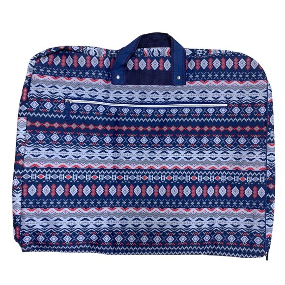 Aztec Print Fabric Garment Bag With Metal Hanger Travel Organizer With Multiple - Picture 1 of 5